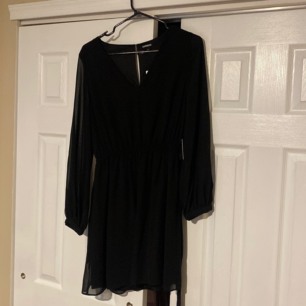 Express black dress with sheer sleeves